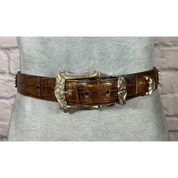 Vintage 90\'s Fossil Croc Stamped Leather Belt with Ornate Silvertone Buckle main image 7